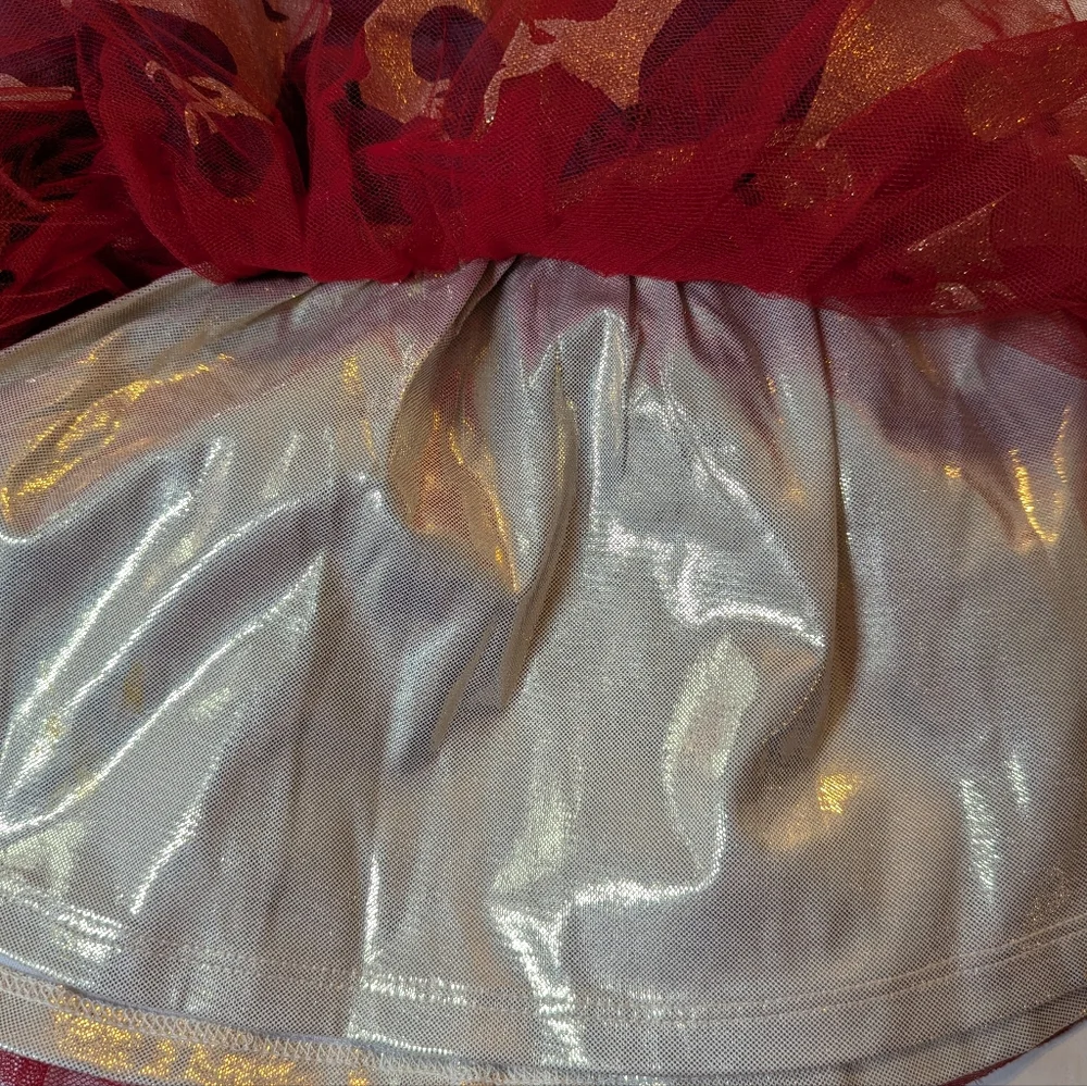 Infants Denim and Red Tulle Dress with Gold Reindeer Size 12 Months